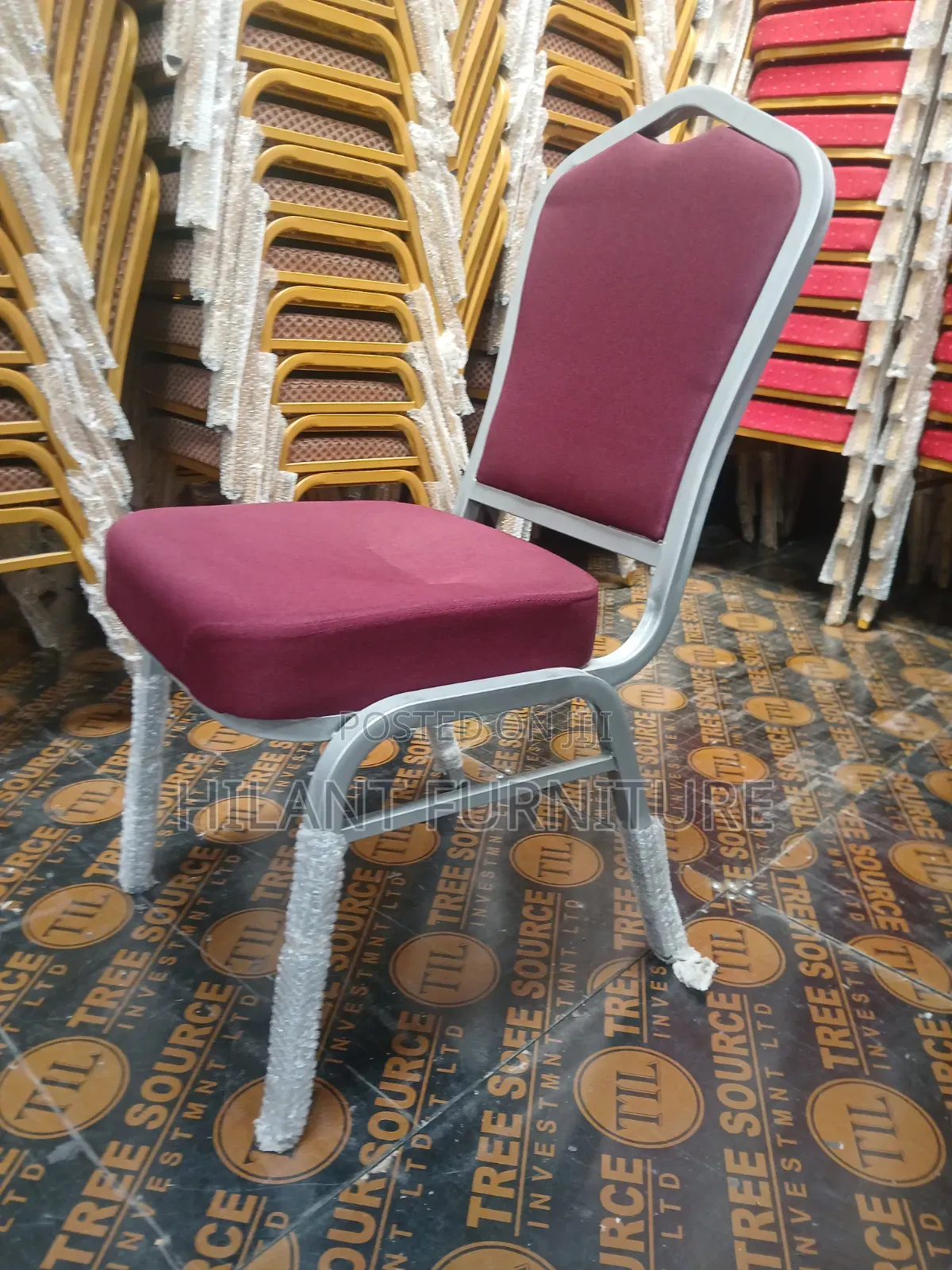 Maroon and Grey Fabric Heavy-Duty Conference Banquet Chair