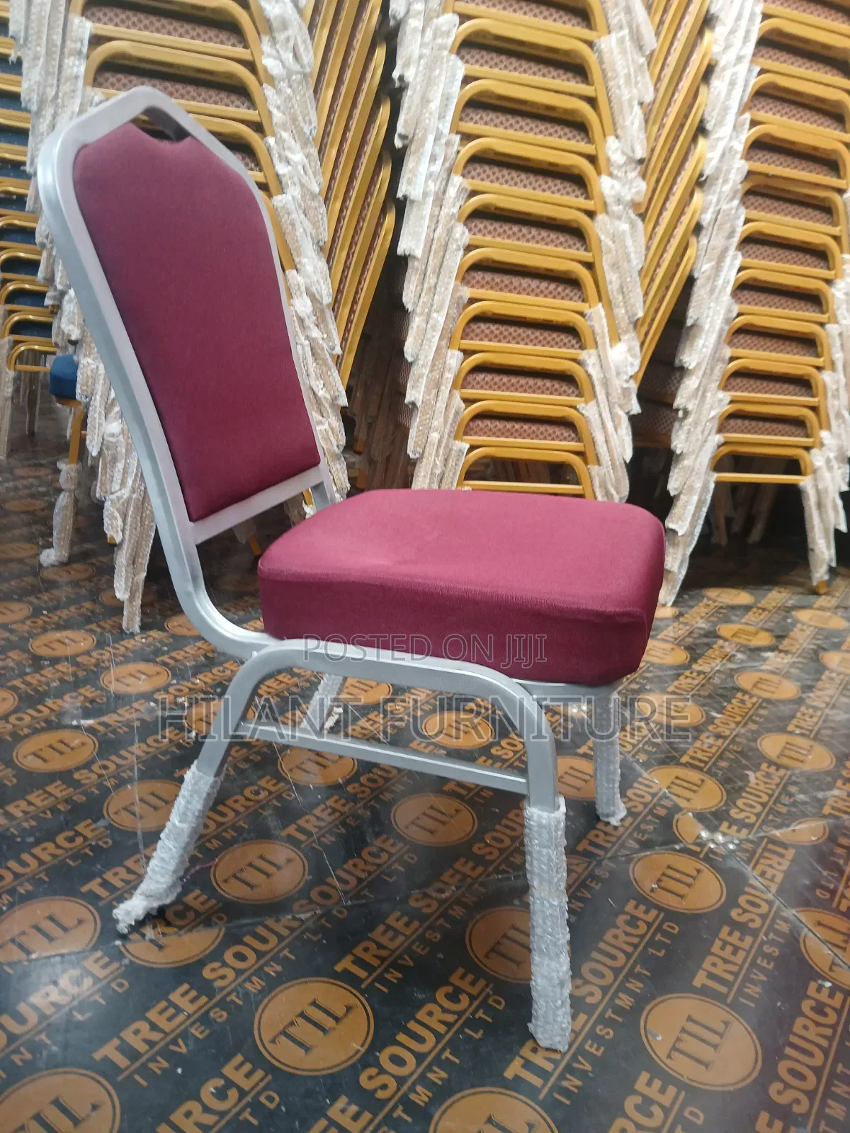Maroon and Grey Fabric Heavy-Duty Conference Banquet Chair