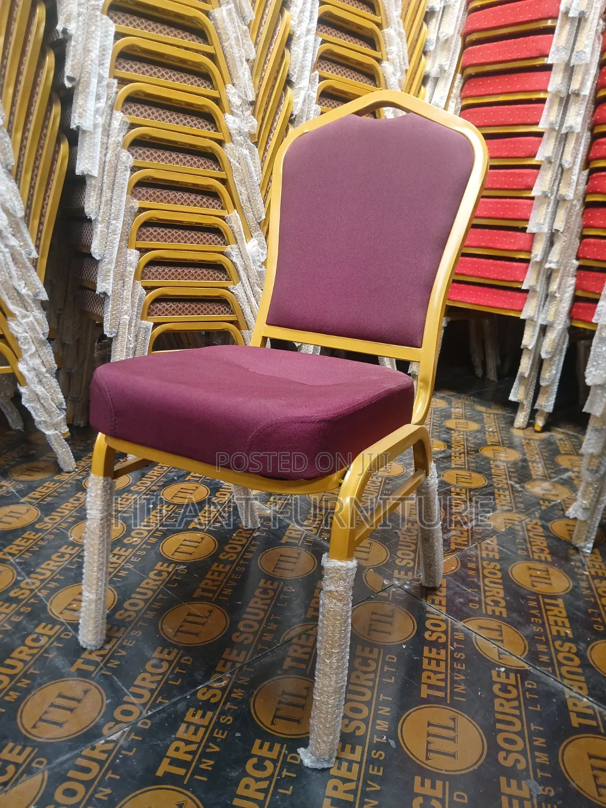 Maroon and Gold Fabric Heavy-Duty Conference Banquet Chair