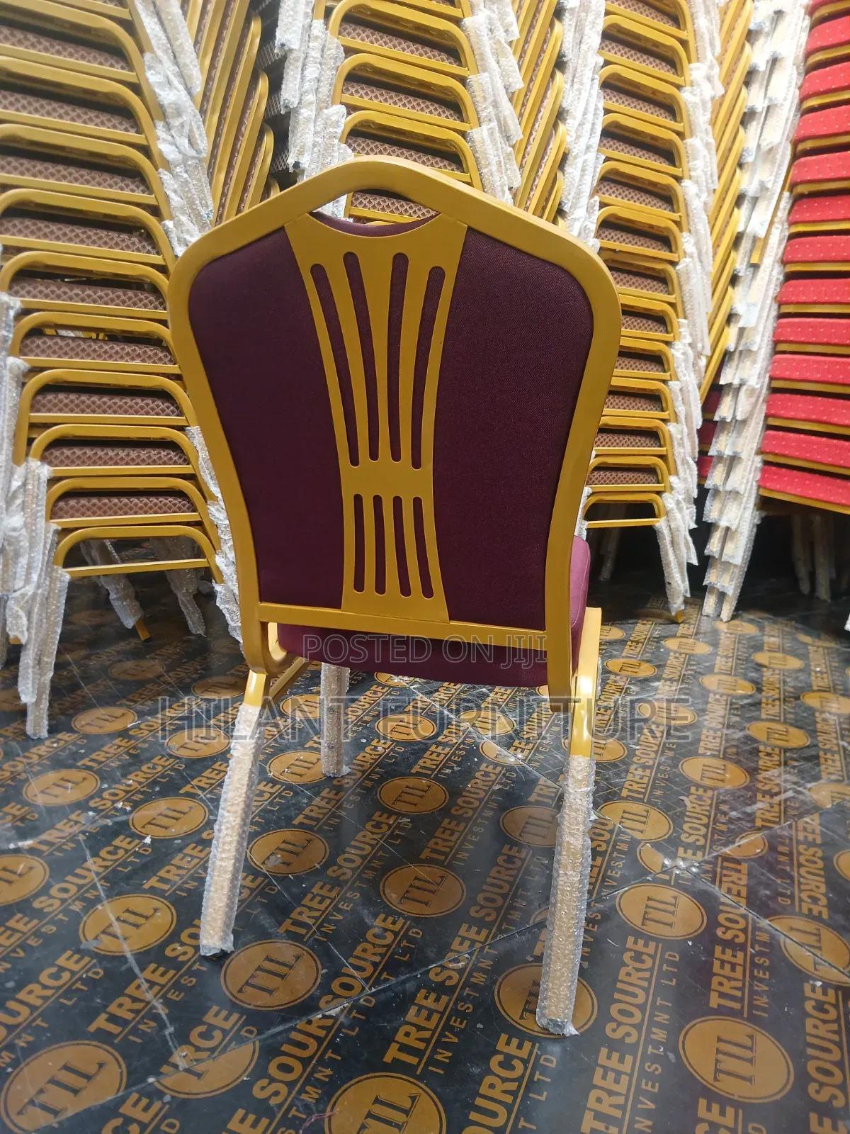 Maroon and Gold Fabric Heavy-Duty Conference Banquet Chair