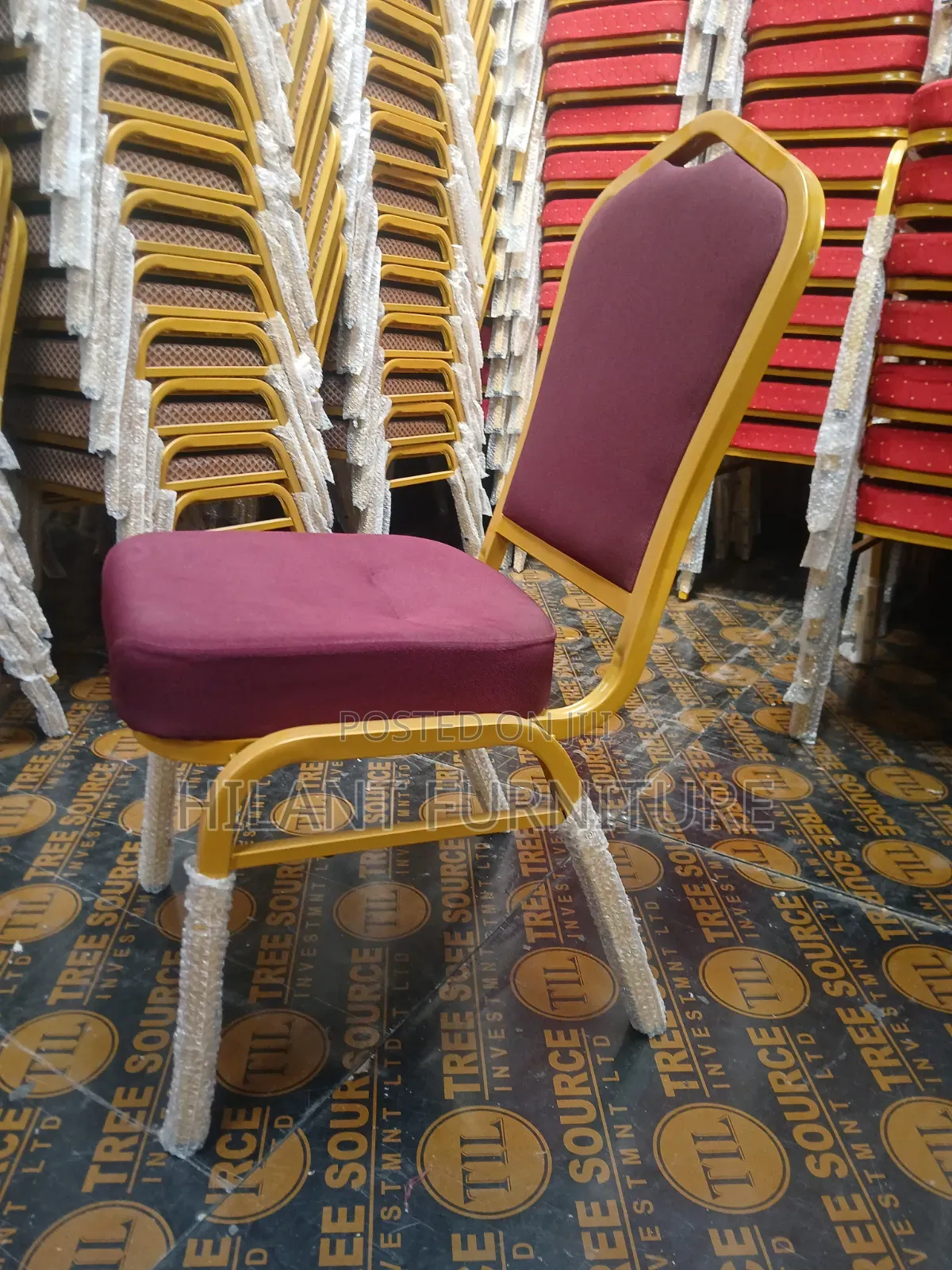 Maroon and Gold Fabric Heavy-Duty Conference Banquet Chair