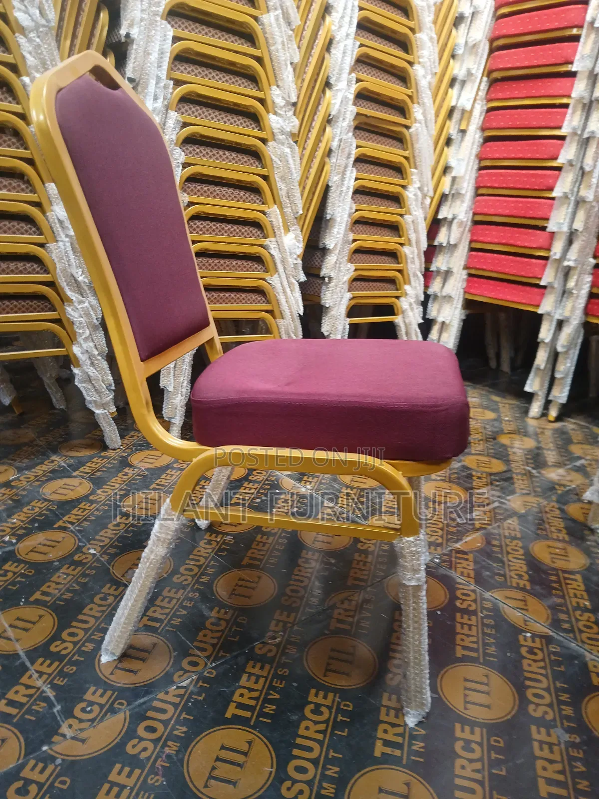 Maroon and Gold Fabric Heavy-Duty Conference Banquet Chair