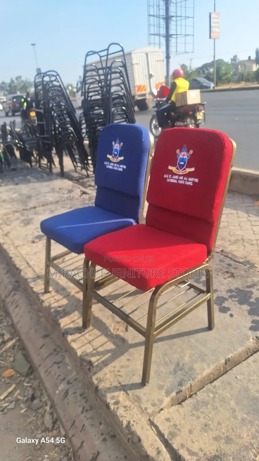 Blue Ad Red Church Seats