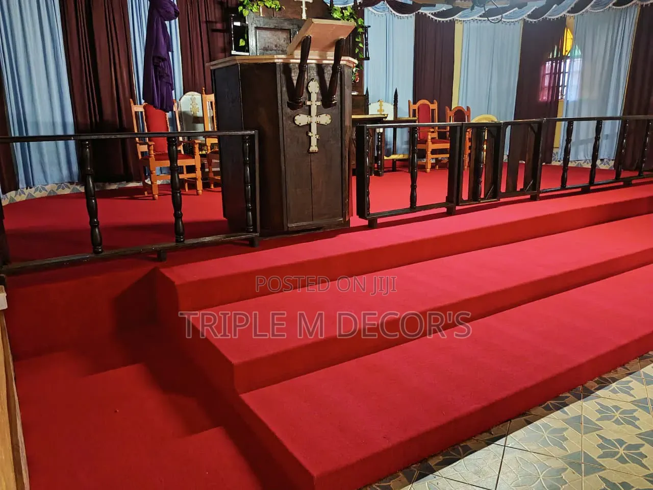 Vibrant Red 4mm Delta Carpet for Church Pulpit