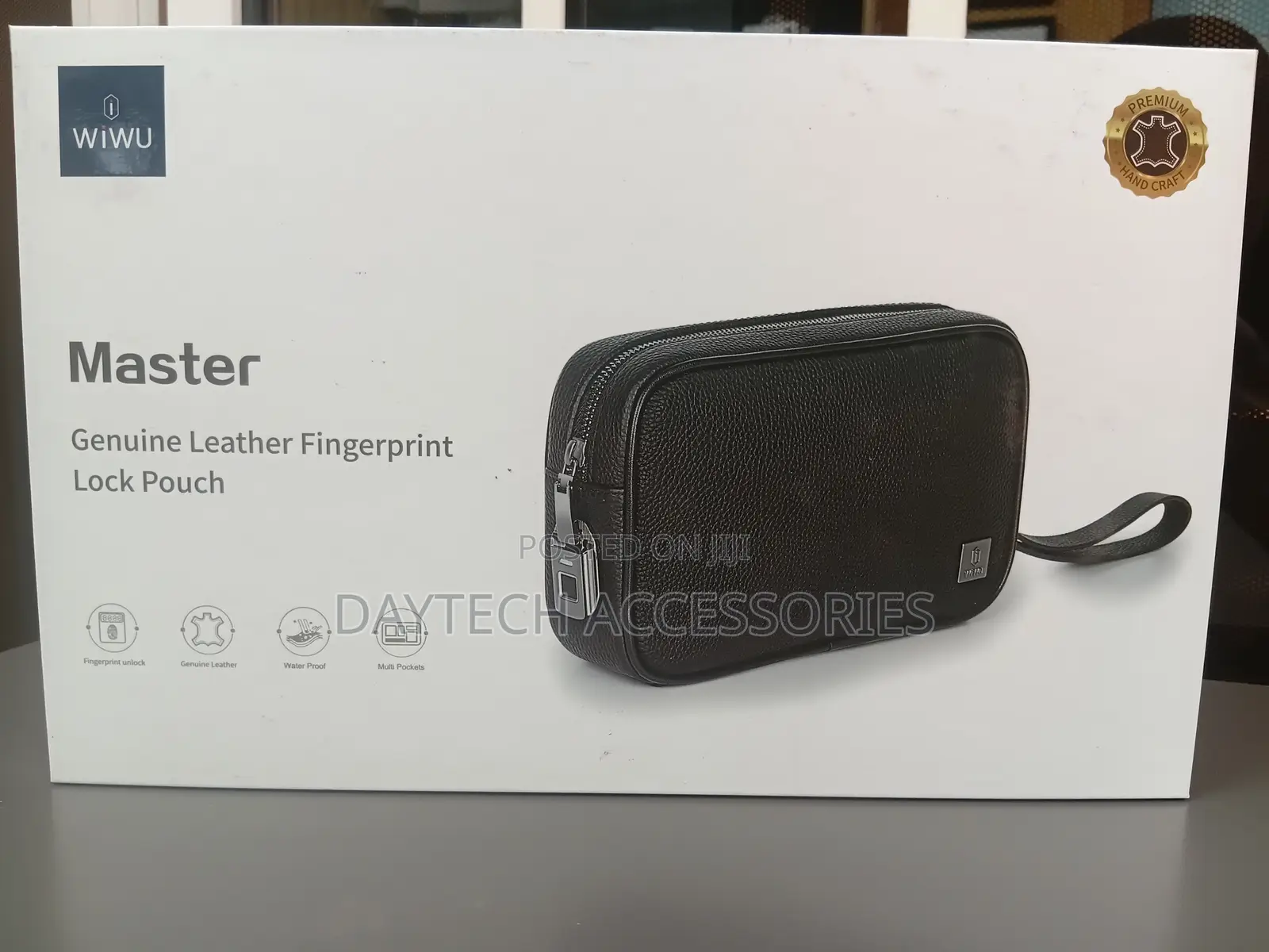 WiWU Master Genuine Leather Fingerprint Lock Travel Pouch in Black