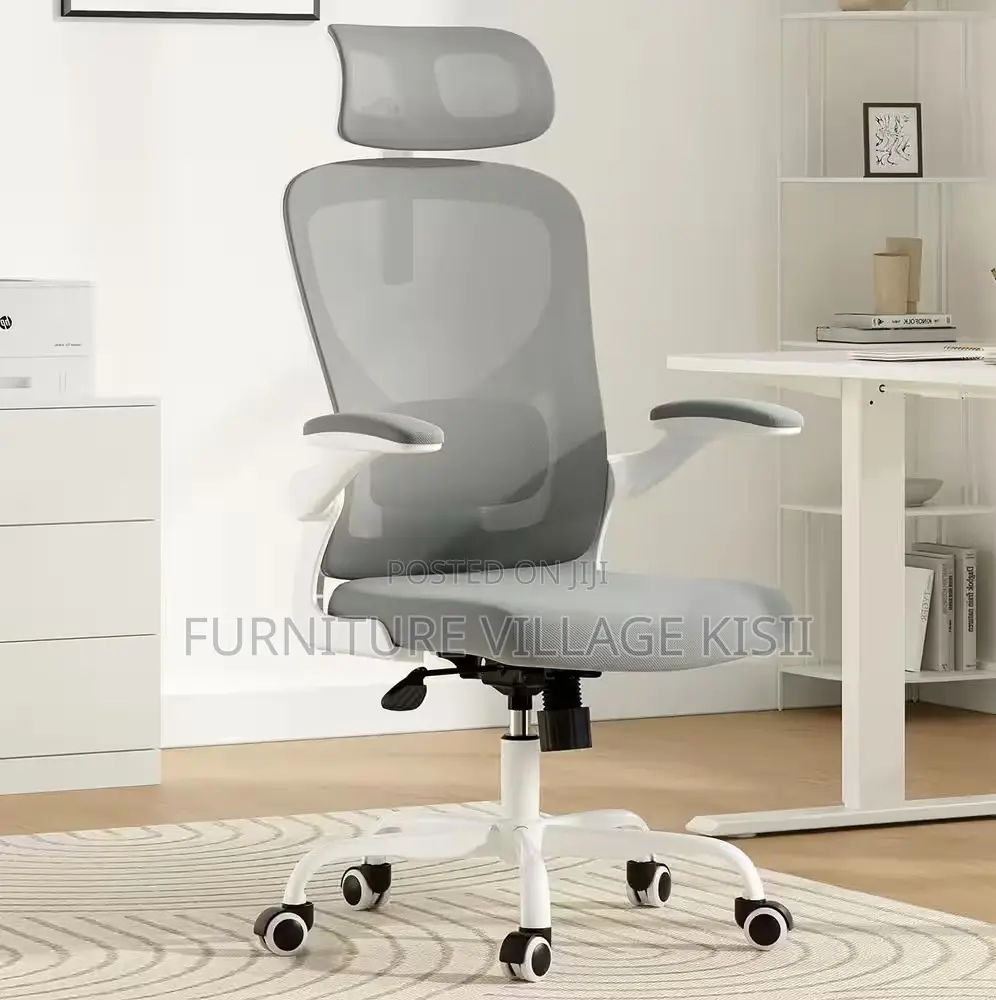 Office Chair;Gray Ergonomic High Back Orthopedic Headrest Chair