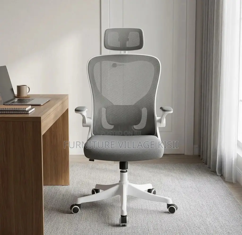 Office Chair;Gray Ergonomic High Back Orthopedic Headrest Chair