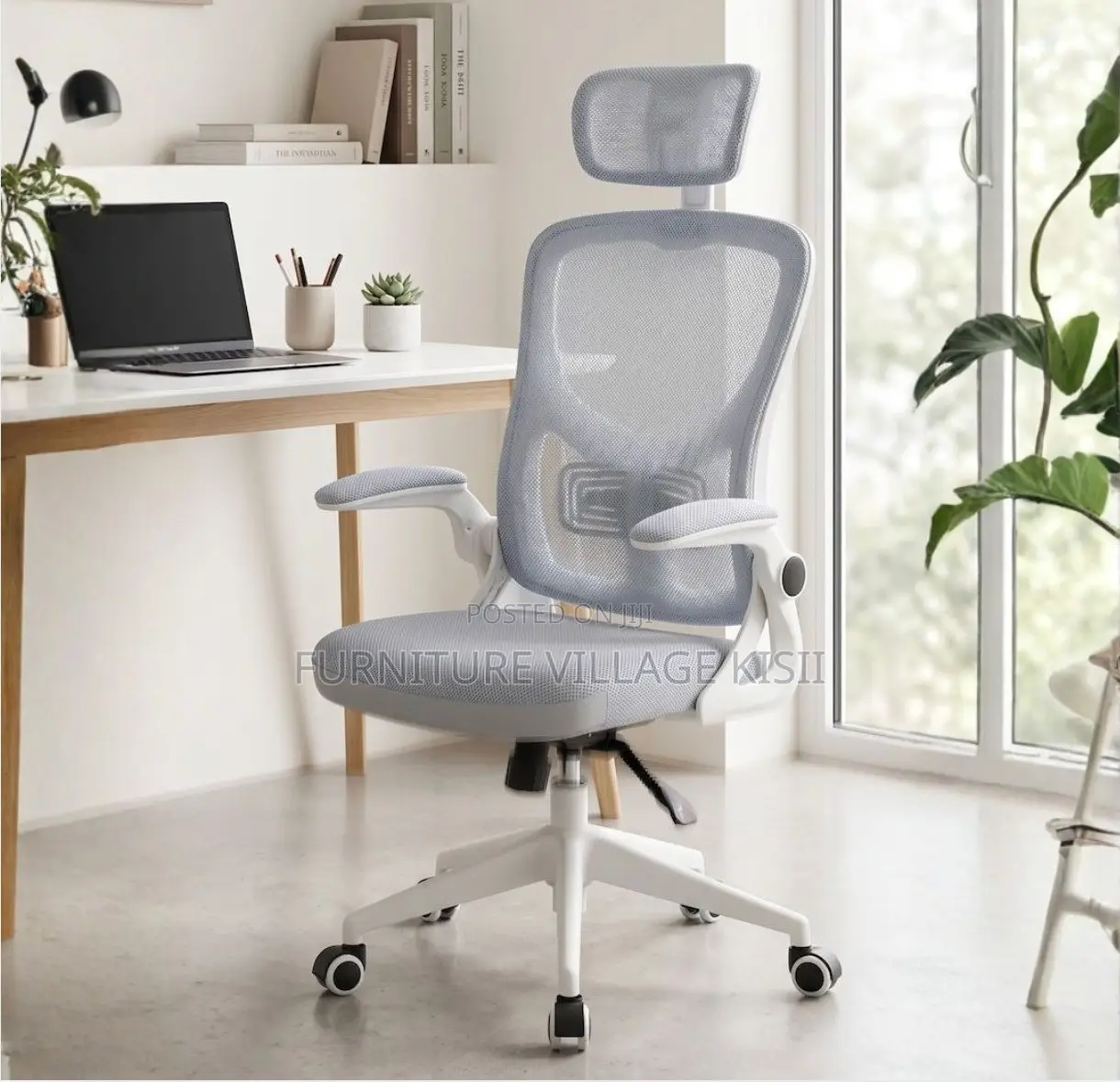 Office Chair;Gray Ergonomic High Back Orthopedic Headrest Chair