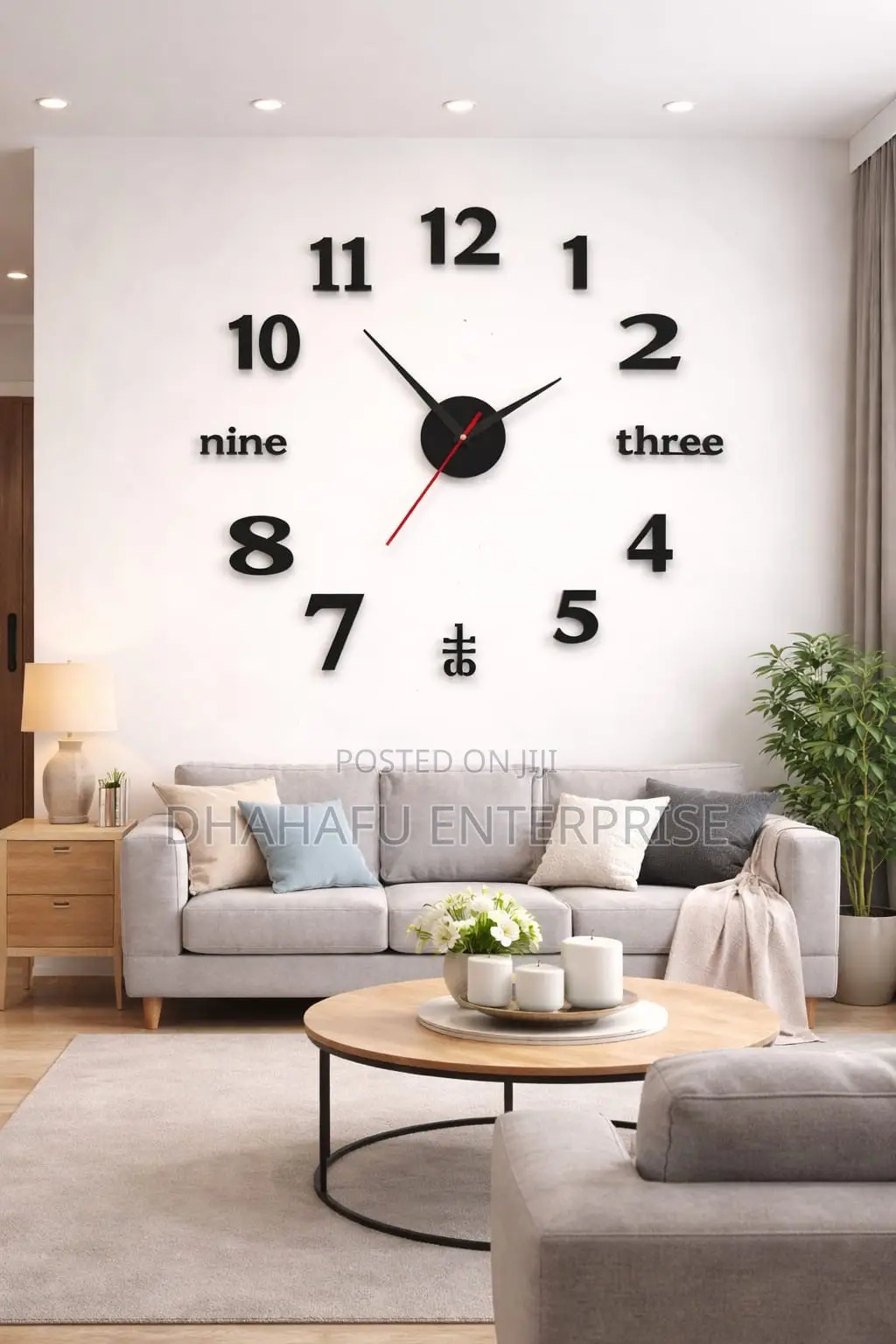 3D Large DIY Wall Clock (120cm) – Frameless Acrylic Mirror Sticker