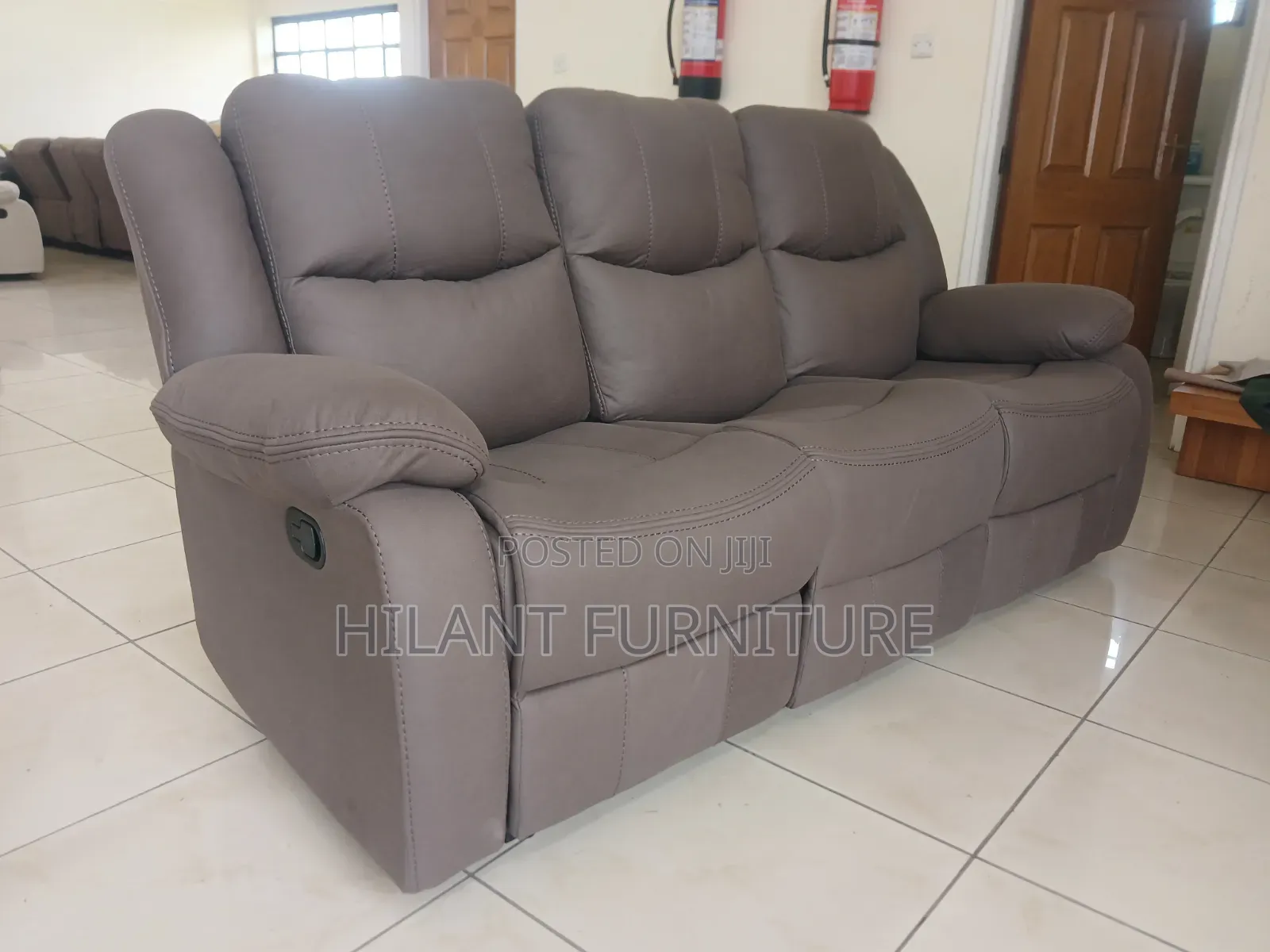 Brown Soft Fabric 3-Seater Recliner Sofa