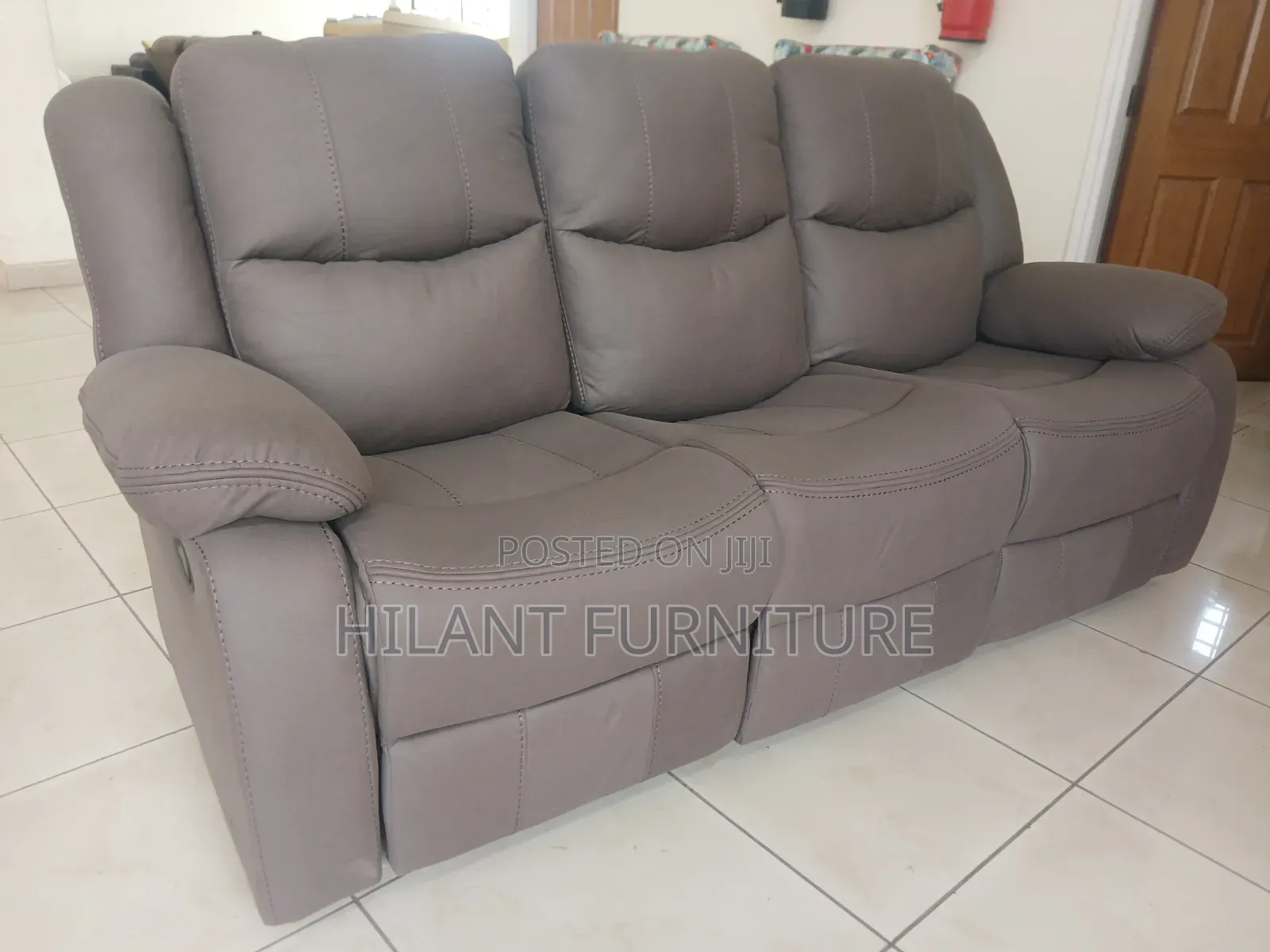 Brown Soft Fabric 3-Seater Recliner Sofa