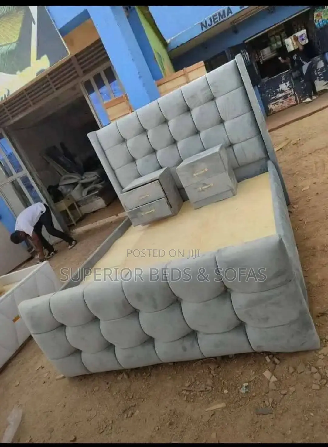 5x6 Grey Fully Upholstered Chester Bed + 2 Sideboxes