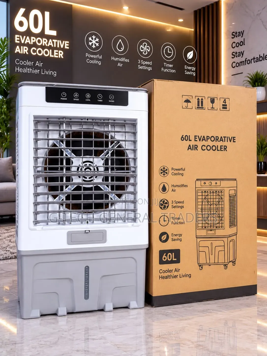 60-Liter Portable Evaporative Air Cooler