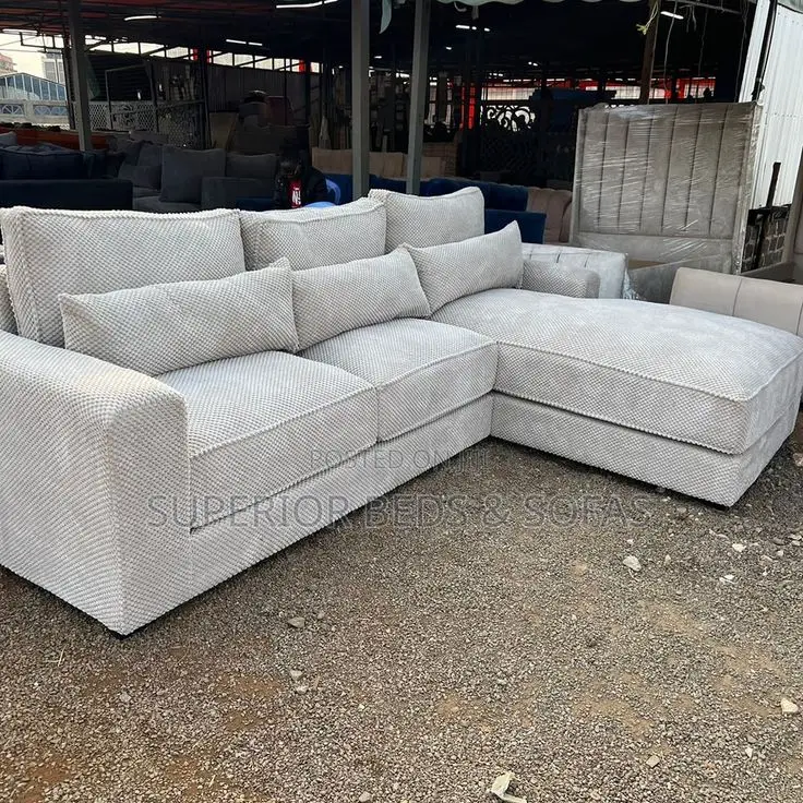 5 Seater Grey Textured L Shaped Sofa