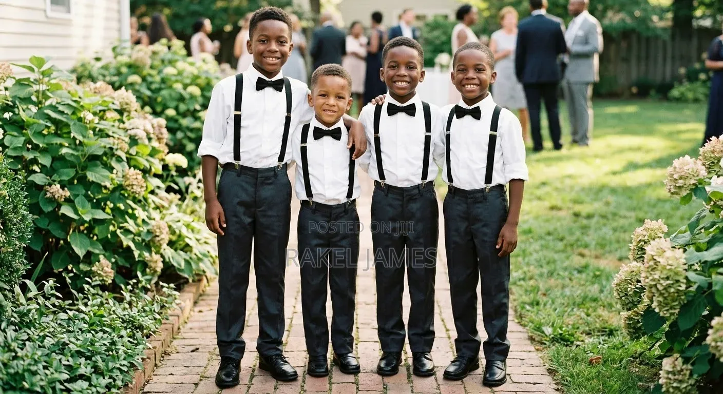 Kid's White Shirt Shirt,black Suspender and a Bowtie.