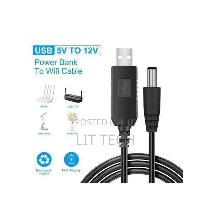 USB to 12V DC Power Boost Cable - 1A Step-Up Voltage Converter Line