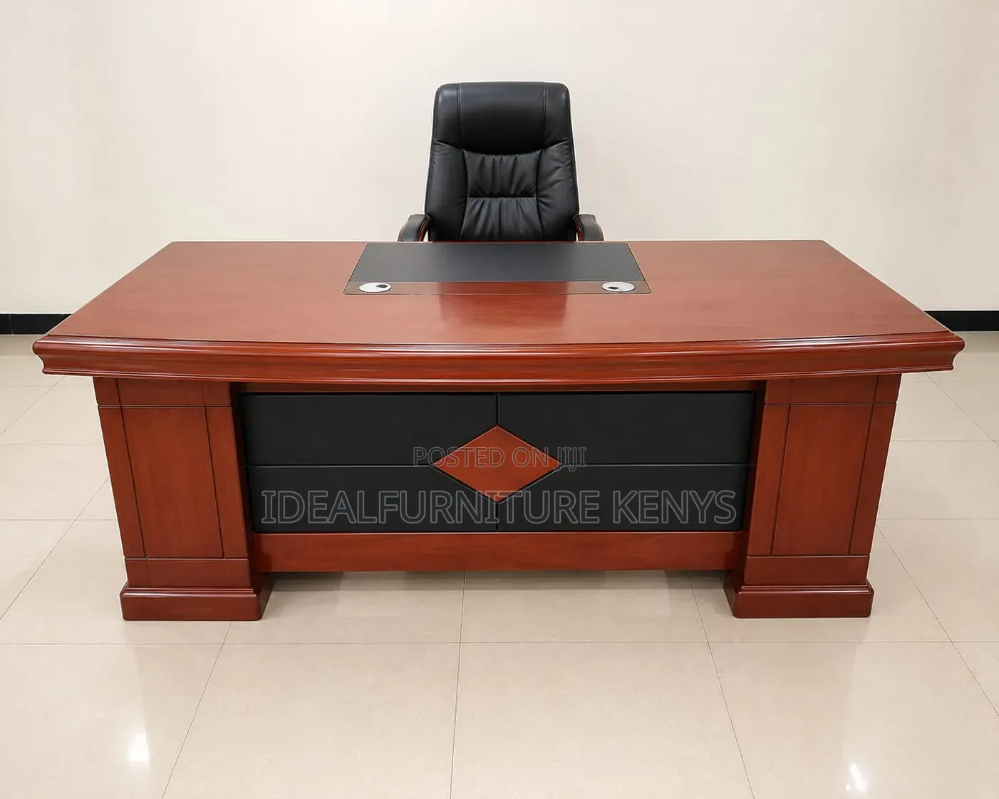 Executive Office Desk 1.4M - Mahogany Wooden Table With Leather Pad