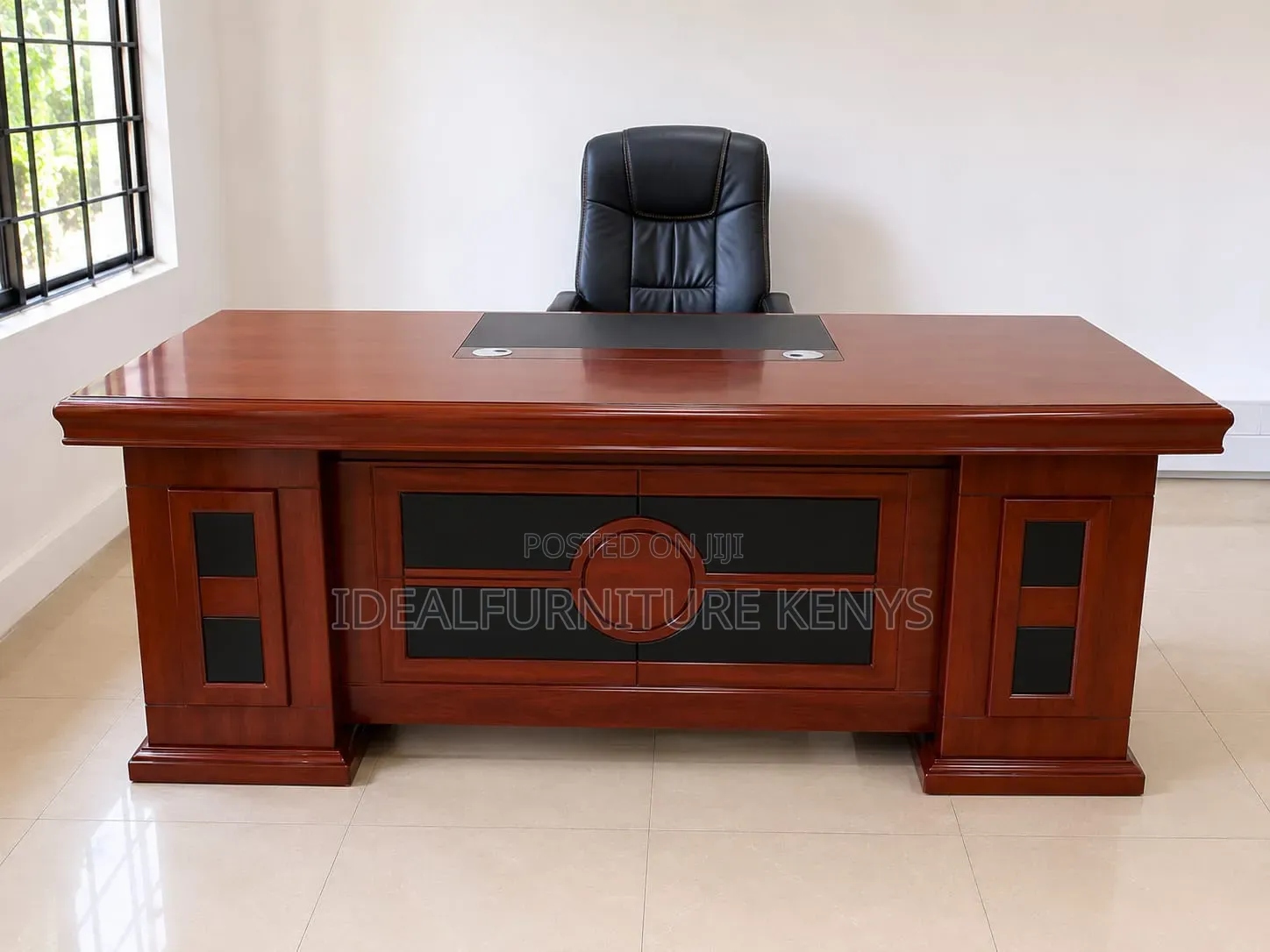 Executive Office Desk 1.8M - Mahogany Wooden Table With Leather Pad