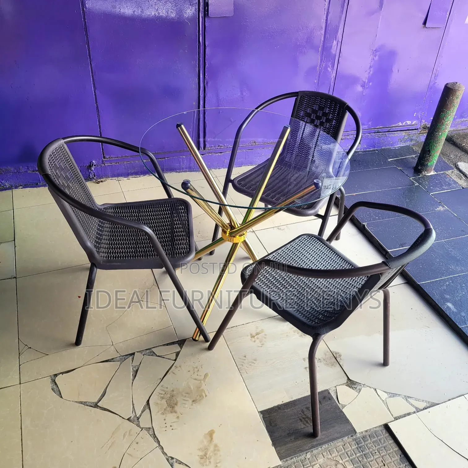 Modern 3 Chair Dining Set - Round Glass Table