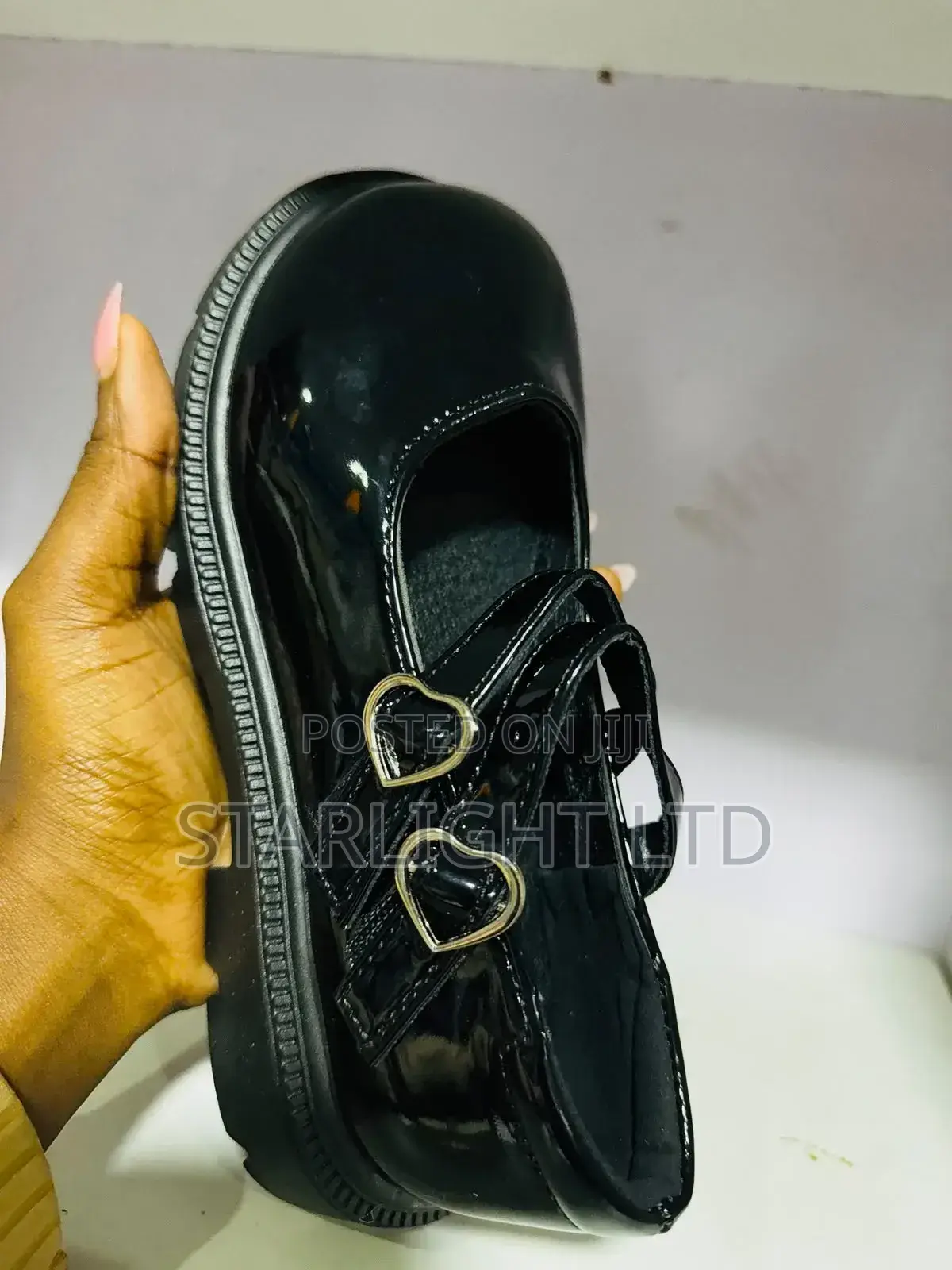 Girls Black School Uniform Shoes – Non-Slip Sole Wetlook 23-35