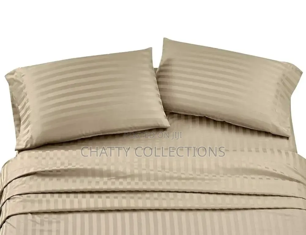 6 by 6 Stripped Beige Cotton Bedsheets With Pillow Cases