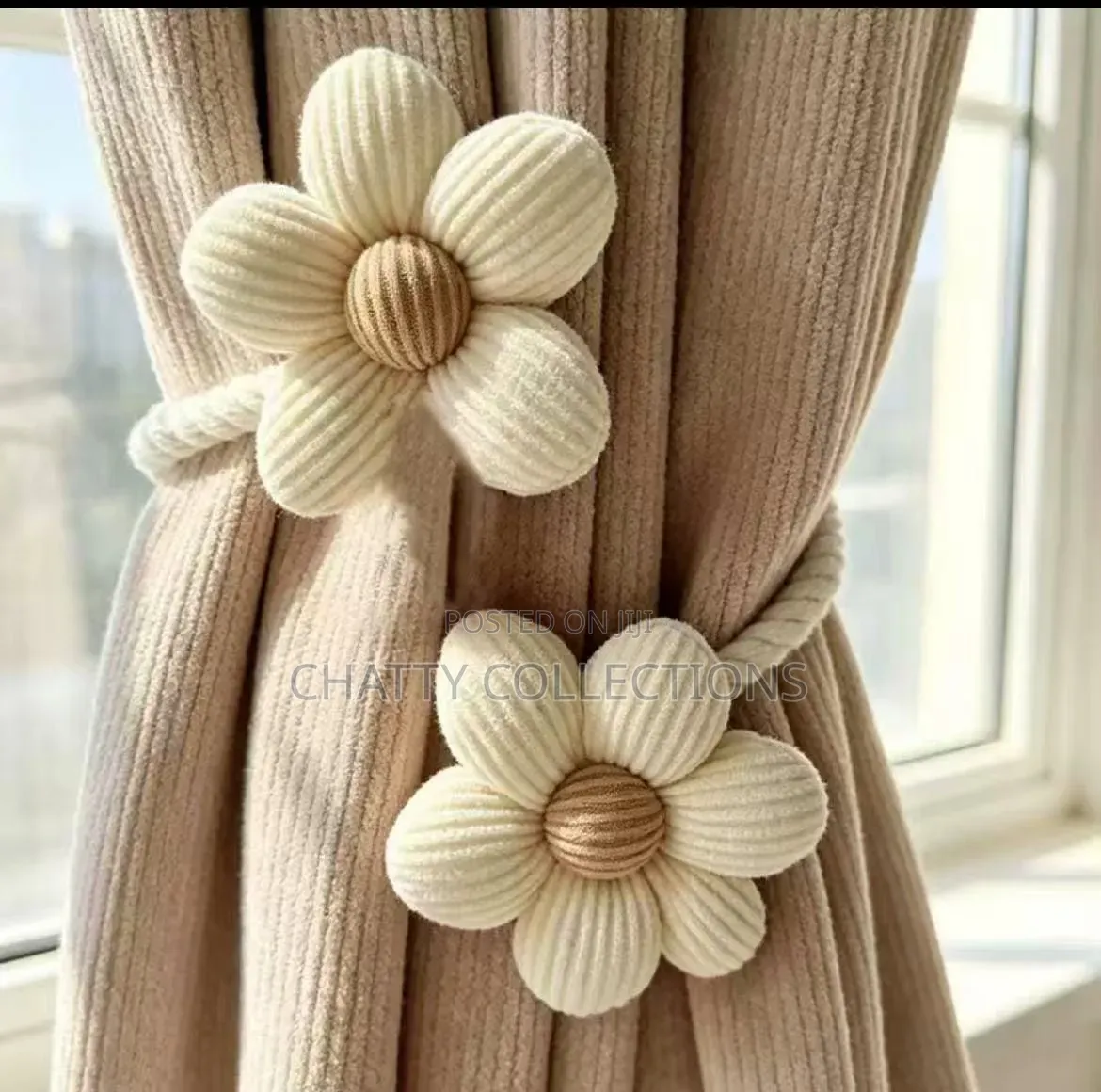 A Pair of Bohemian Flower Curtain Tie Backs / Curtain Holders