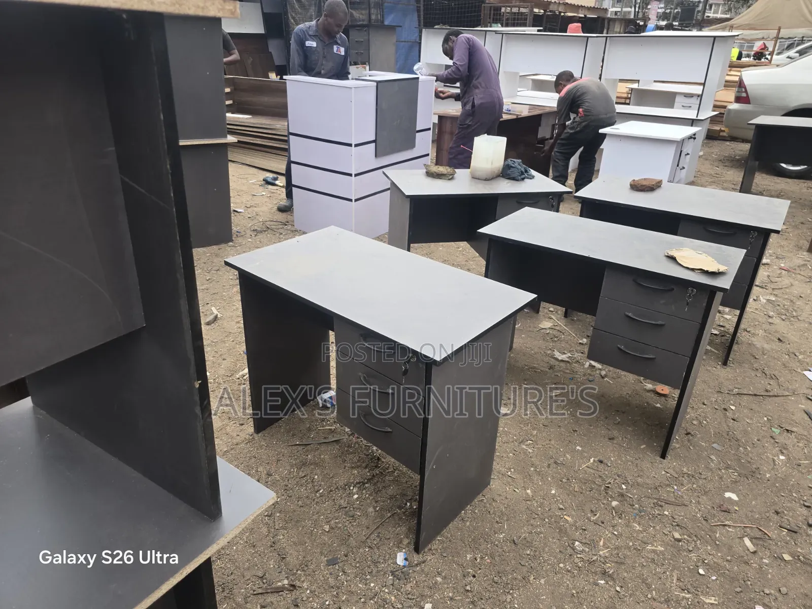 Dark Gray With Black Ripping Office Desk