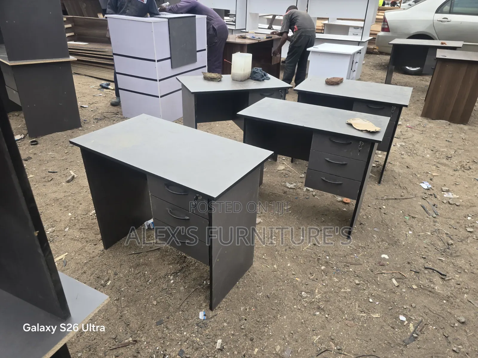 Dark Gray With Black Ripping Office Desk