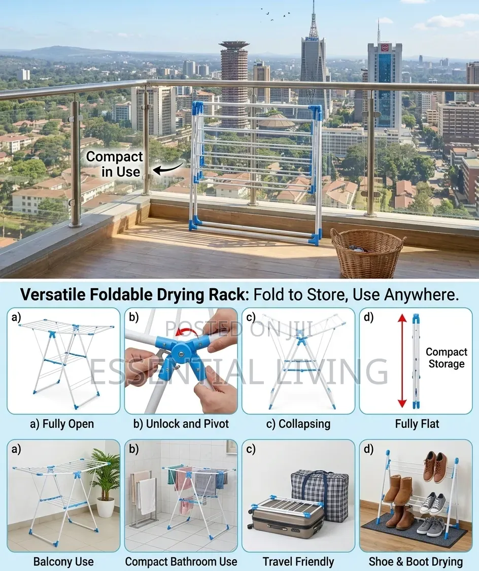 Foldable Cloth Drying Rack Stand - Portable Indoor Outdoor Airer