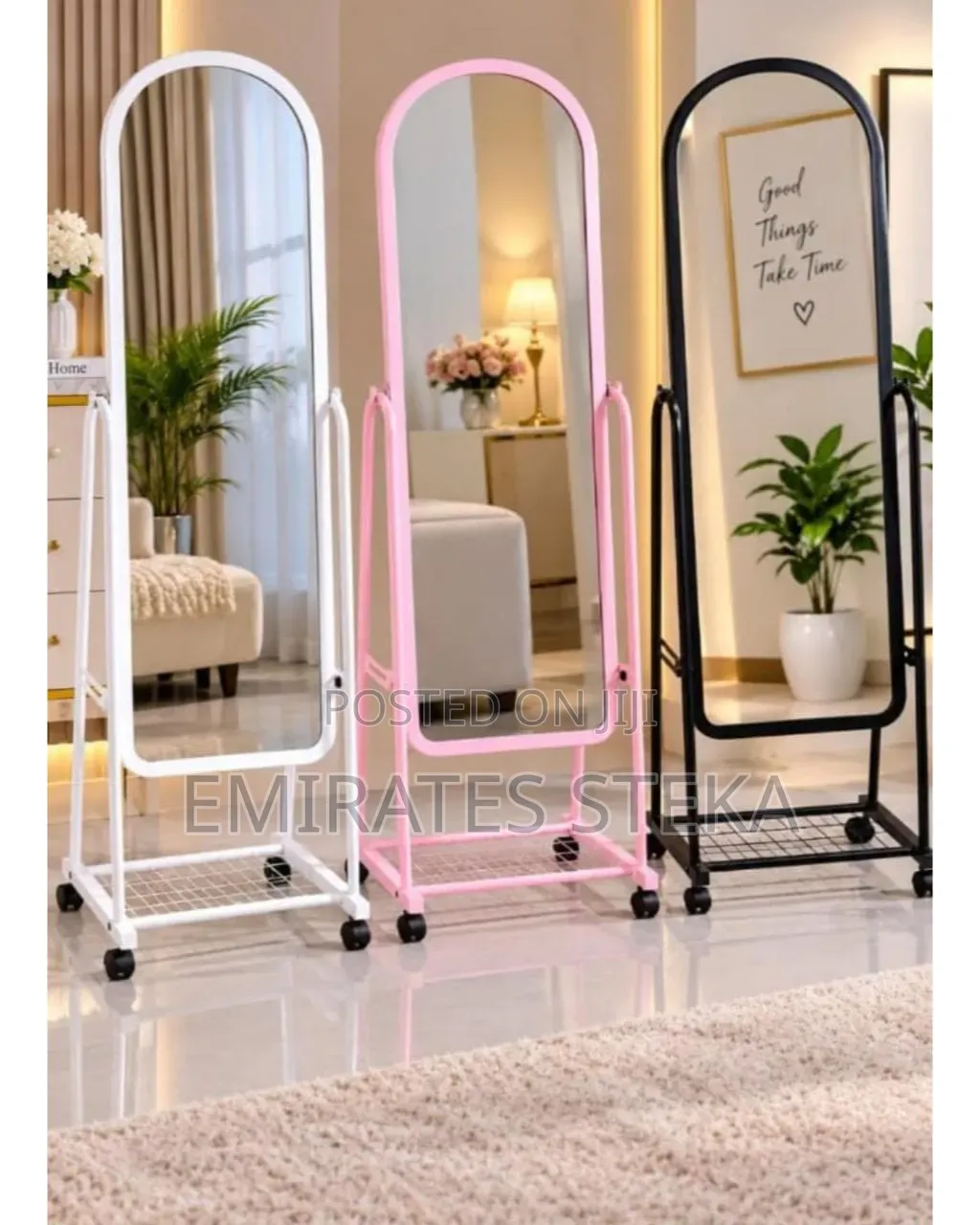 Dressing Mirror With a Trolley and Wheels