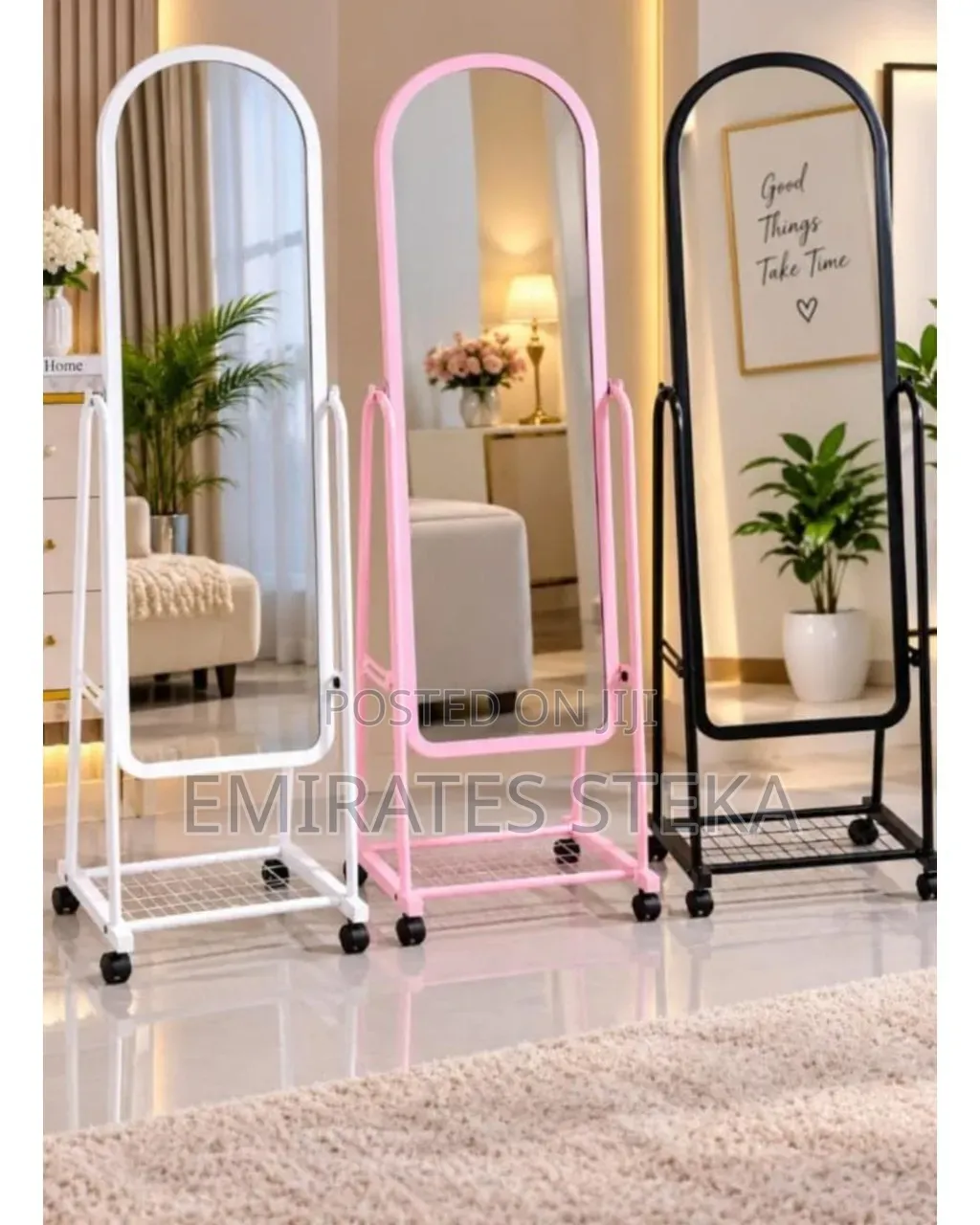 Dressing Mirror With a Trolley and Wheels