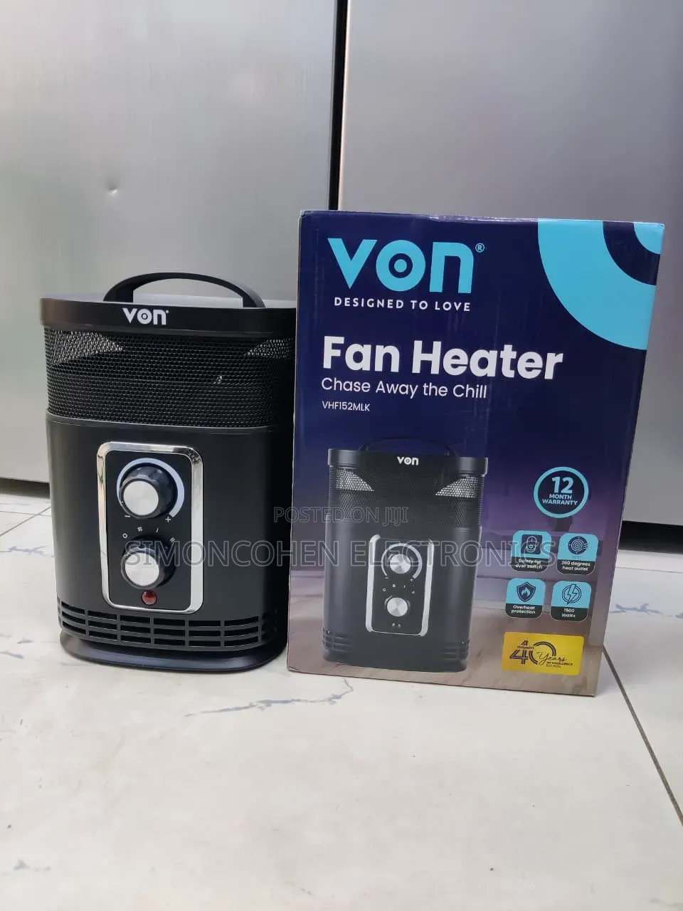 Von Fan Heater 1500W Black