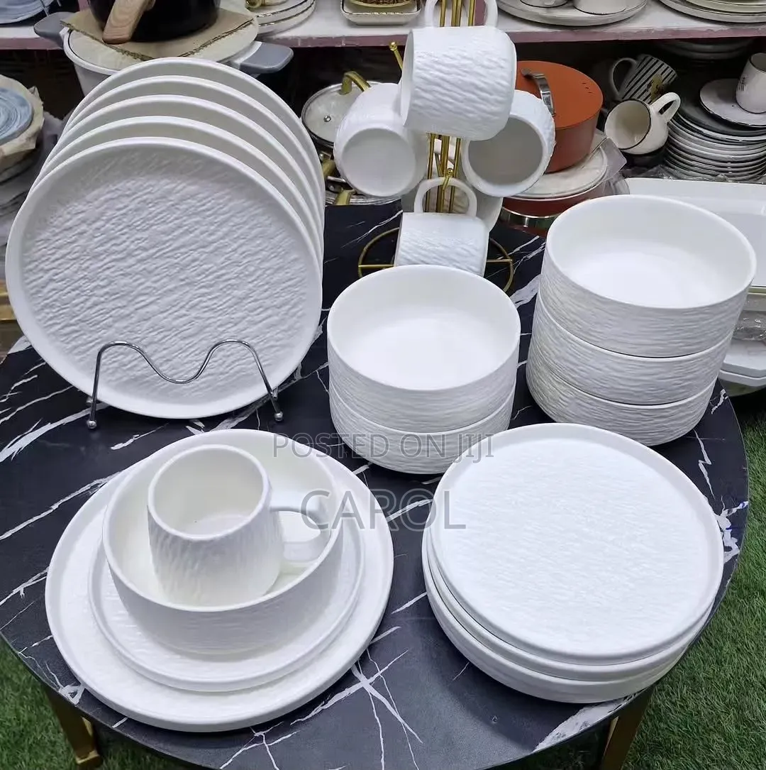 White Roughed 24pc Dinner Set
