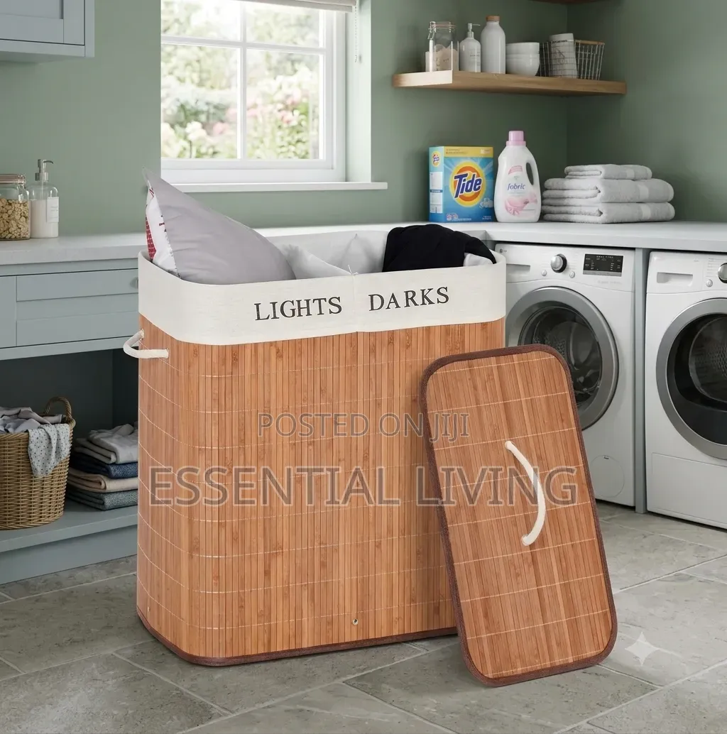 Wooden Laundry Hamper 2 Section - Collapsible - Laundry Sorting