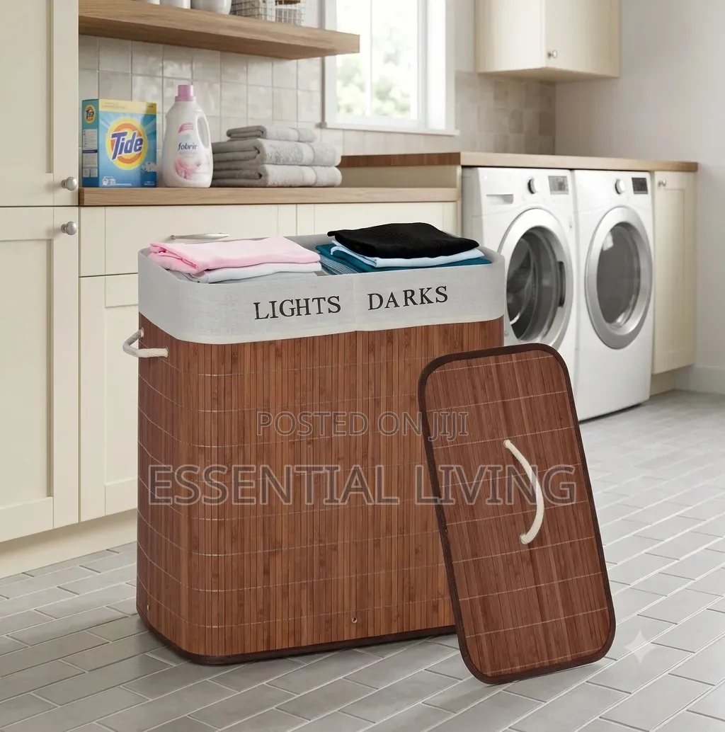 Wooden Laundry Hamper 2 Section - Collapsible - Laundry Sorting