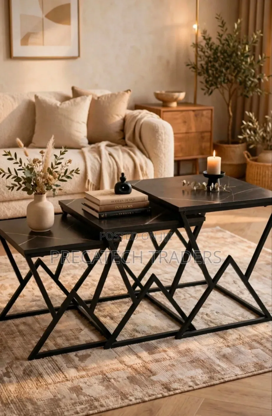 Elegant 3-Piece Nesting Coffee Tables – Strong Metal Frame