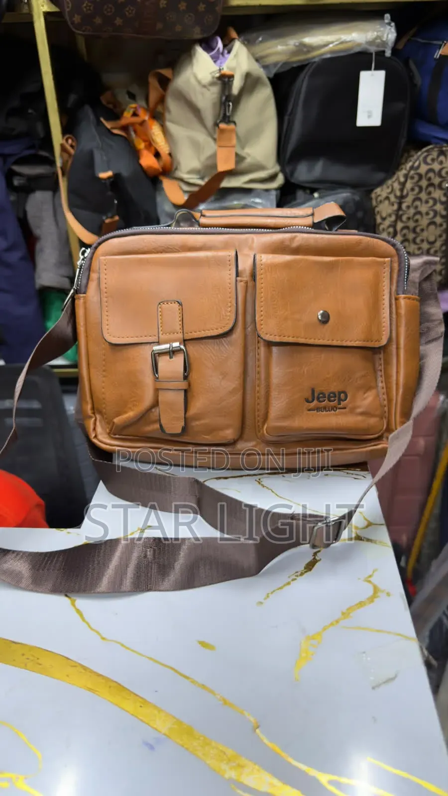 Light Brown Leather Jeep Laptop Bag