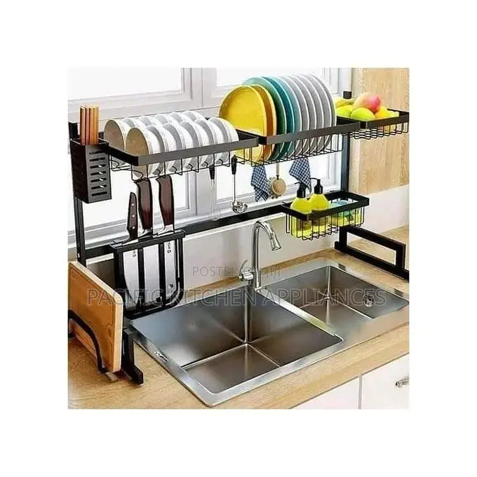 2-Tier Over Sink Dish Rack - Black Stainless Steel,