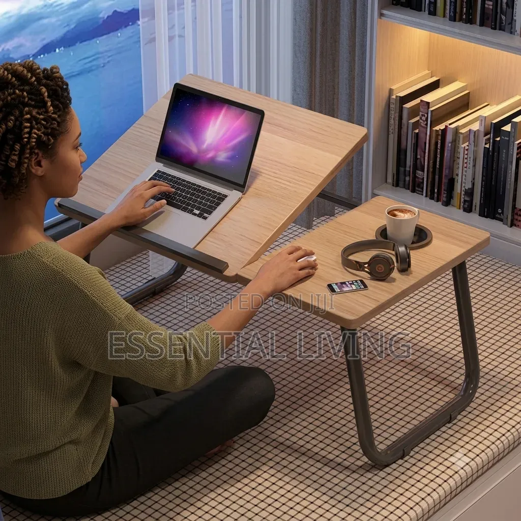 Adjustable Wooden Laptop Bed Desk With Mouse Board - Tiltable