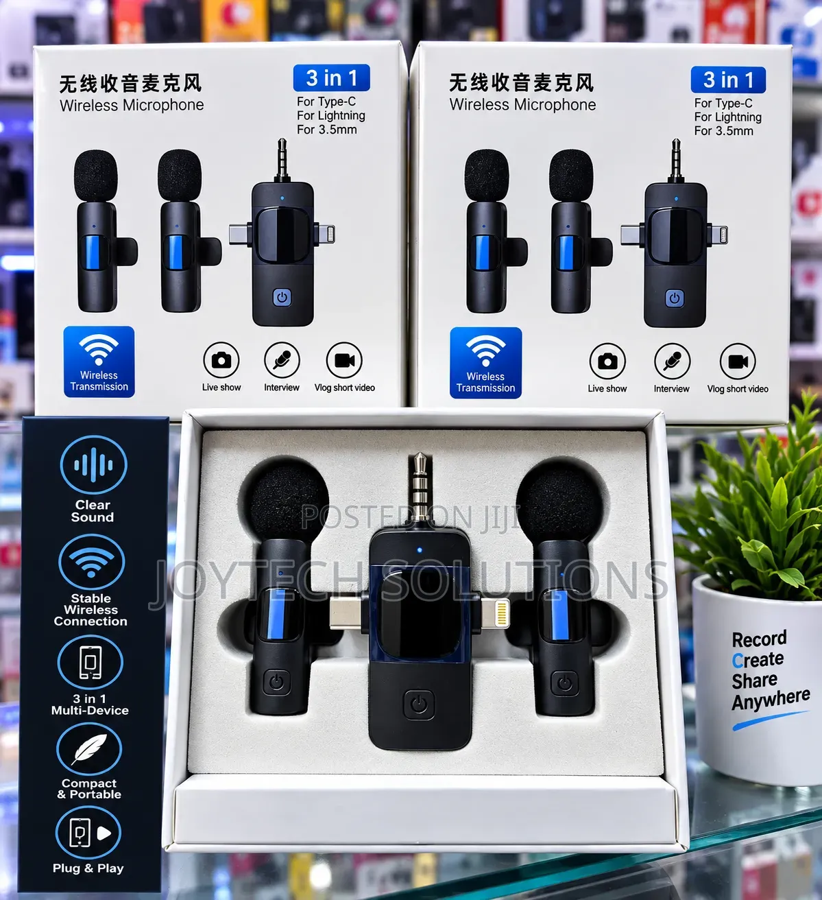 3-in-1 Wireless Lavalier Mic for iPhone and All Types C Phones.