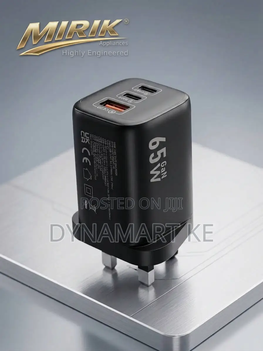 MIRIK FluxPrime 65W Dual USB-C + USB-A GaN Laptop Phone Fast Charger