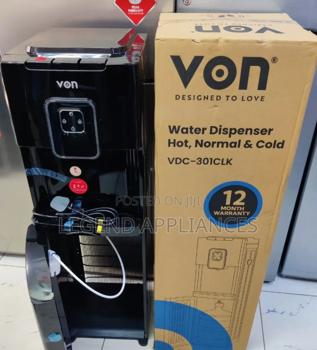 3 Taps Von Bottom Load Water Dispenser 301CLK Compressor Cooling