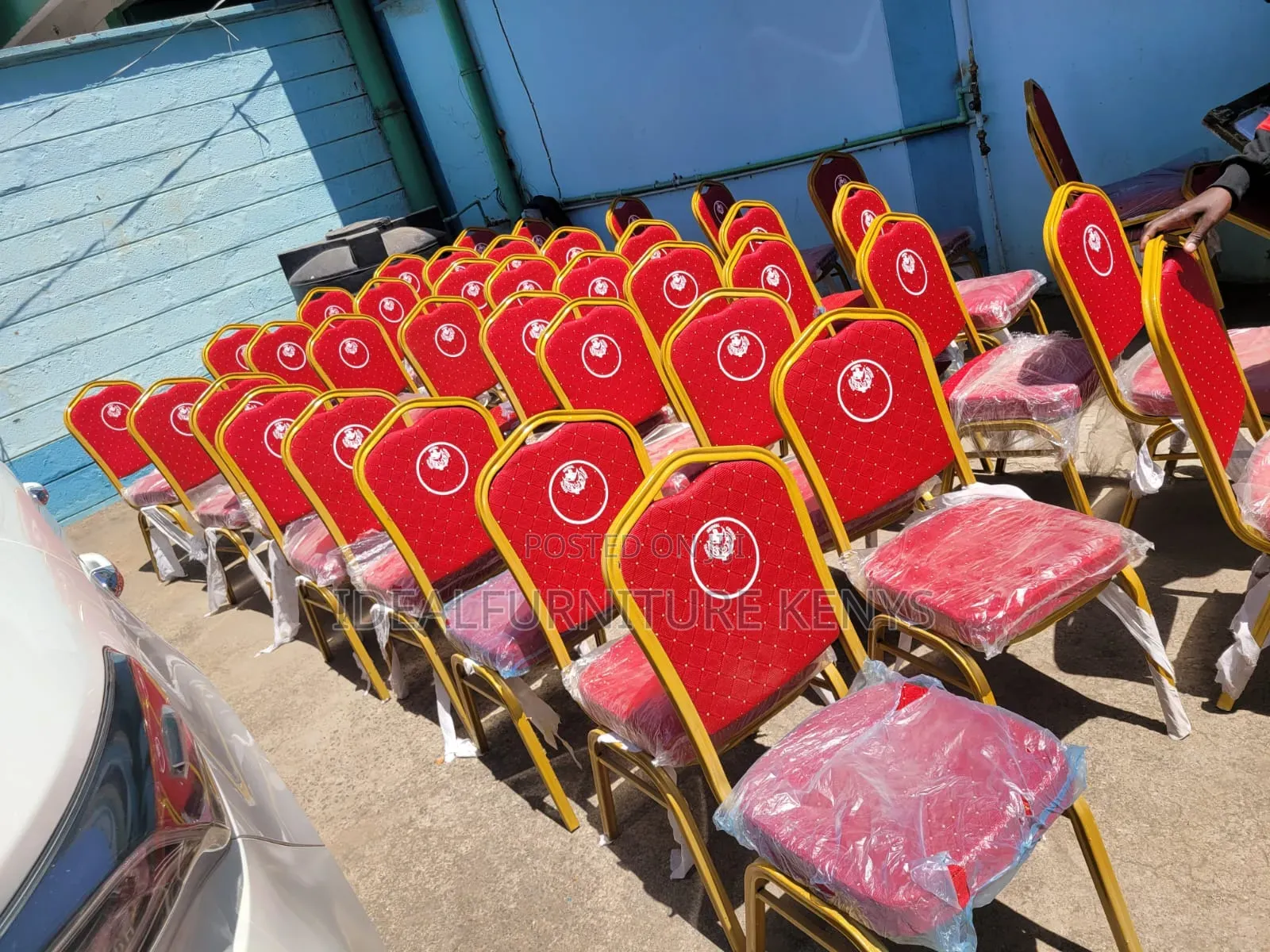 Banquet Chair - Red Fabric With Gold Frame