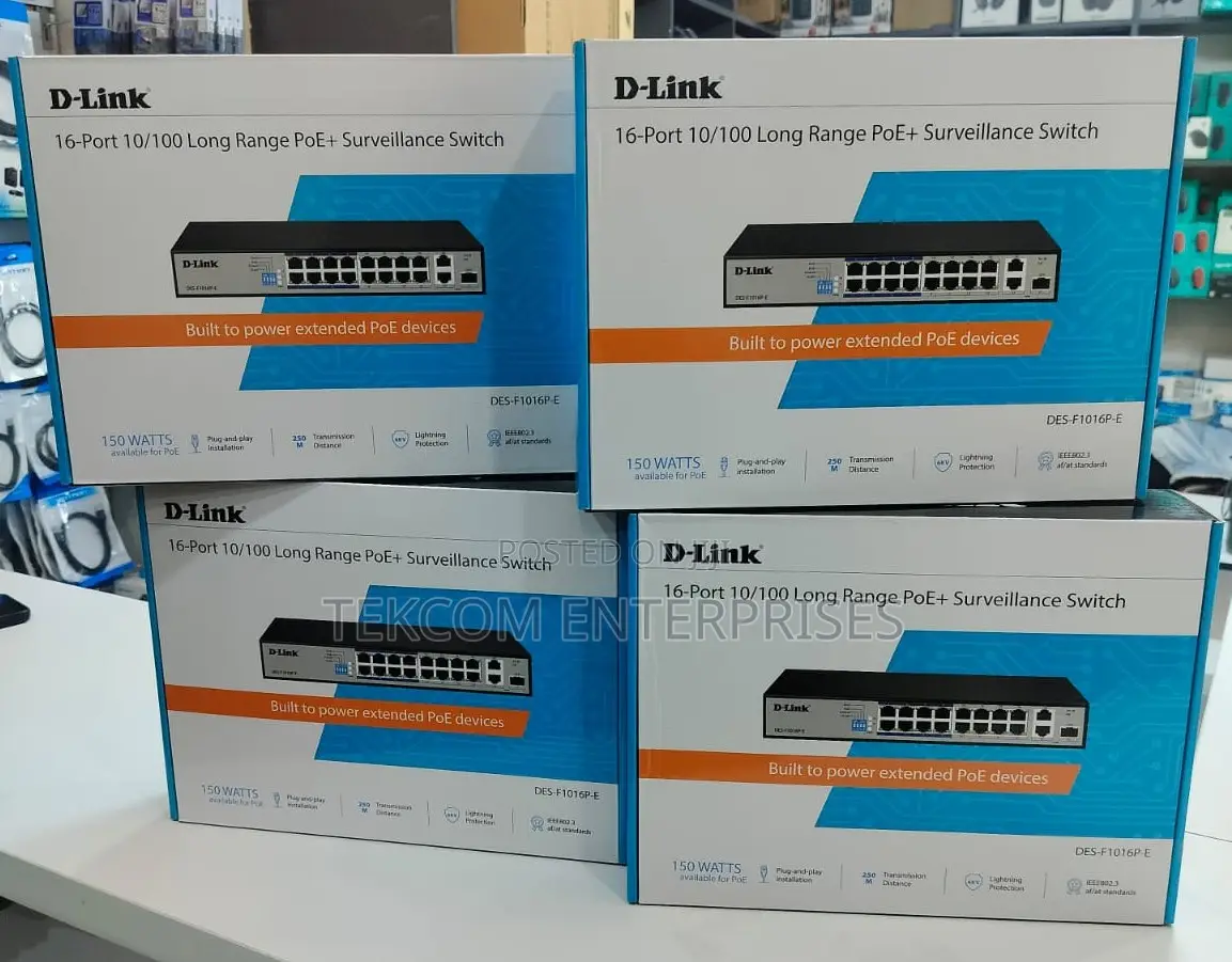 D-Link DES-F1016P-E 16-Port Fast Ethernet Unmanaged PoE+ Switch