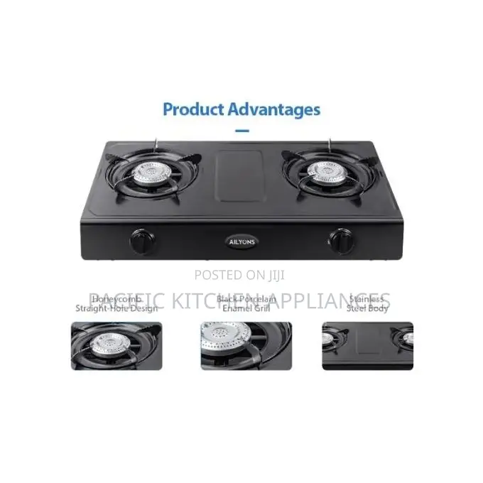 AILYONS GS017-1 Stainless Steel Double Burner Gas Cooker