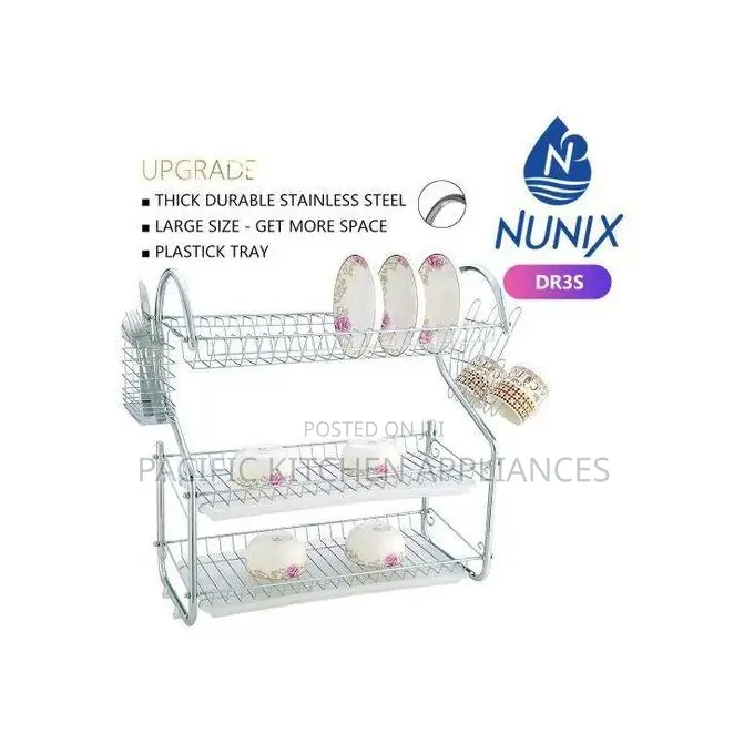 Nunix -3 Tier Dishrack - Stainless Steel Kitchen Plate Drying Rack
