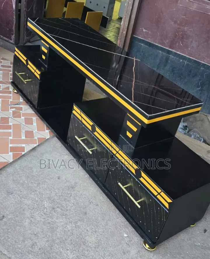 Executive TV Stand With Marble Coating and Light