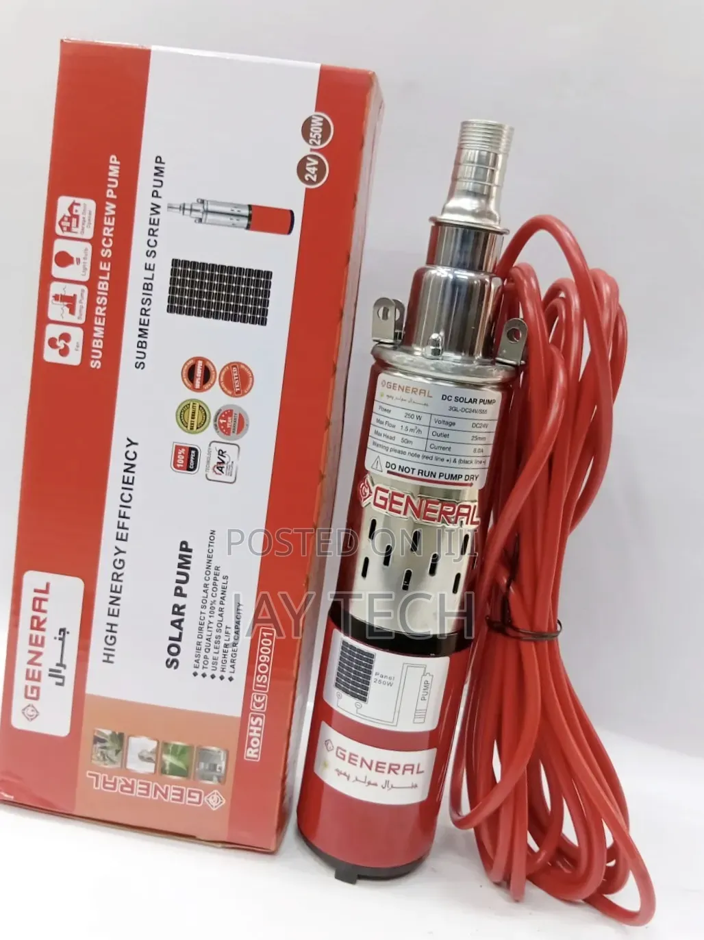 GENERAL 24V 250W Solar Submersible Screw Pump (50m Head)