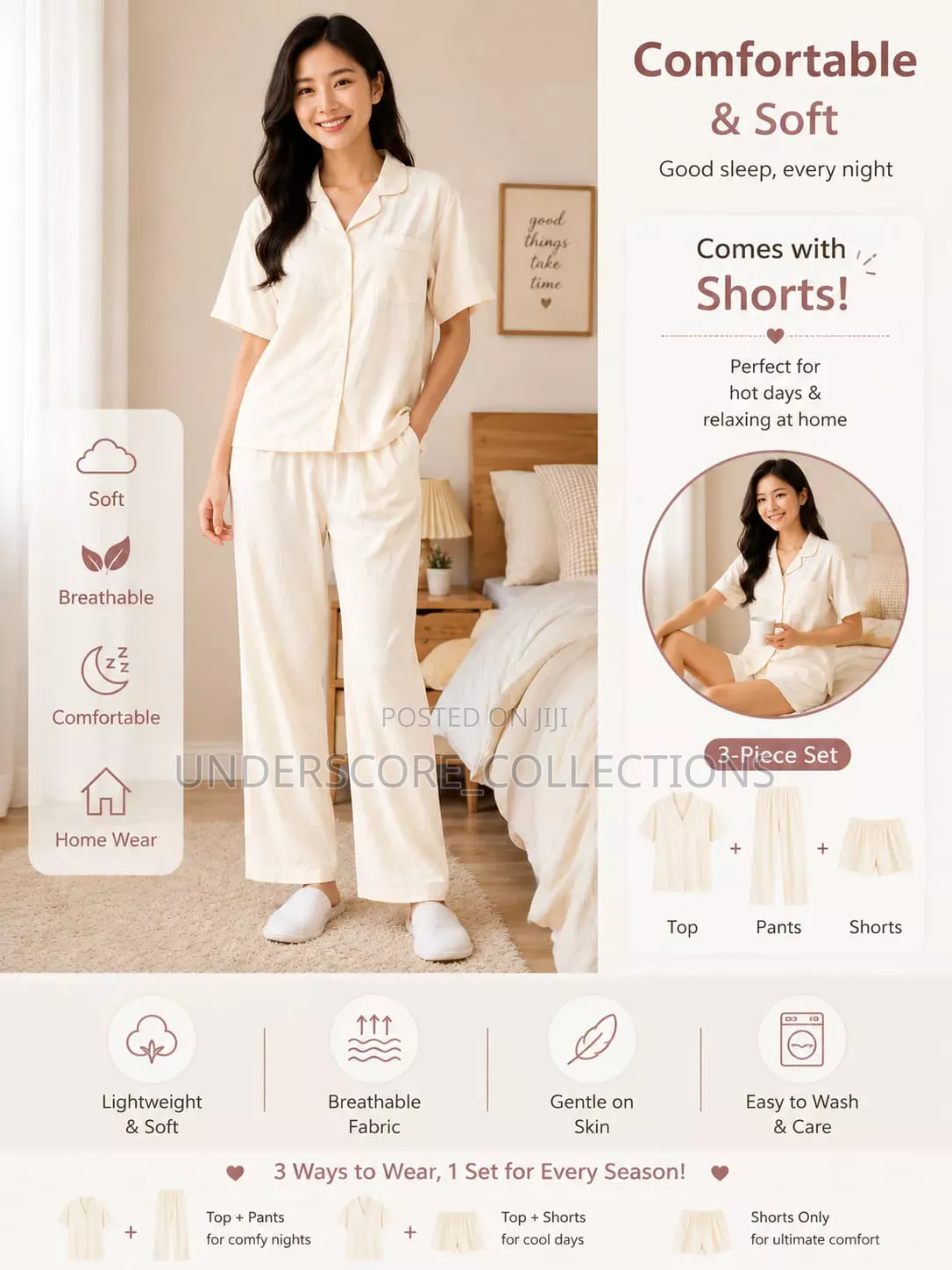 Quality Three Piece Cotton Pajama Set