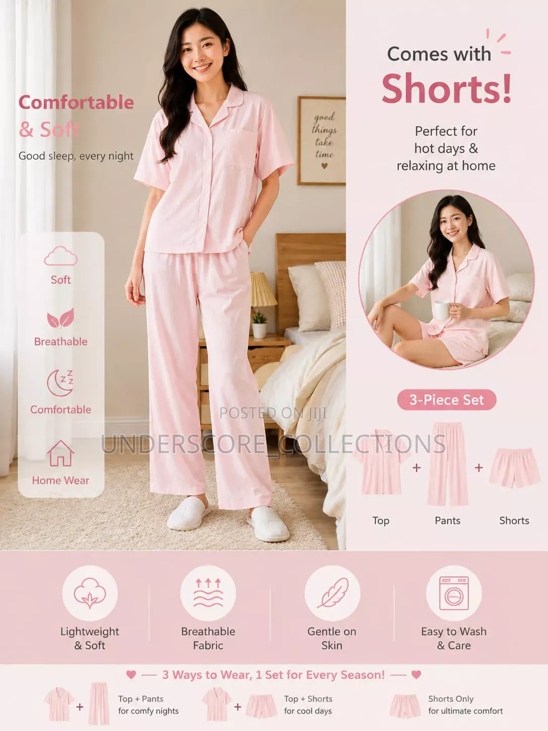 Quality Three Piece Cotton Pajama Set